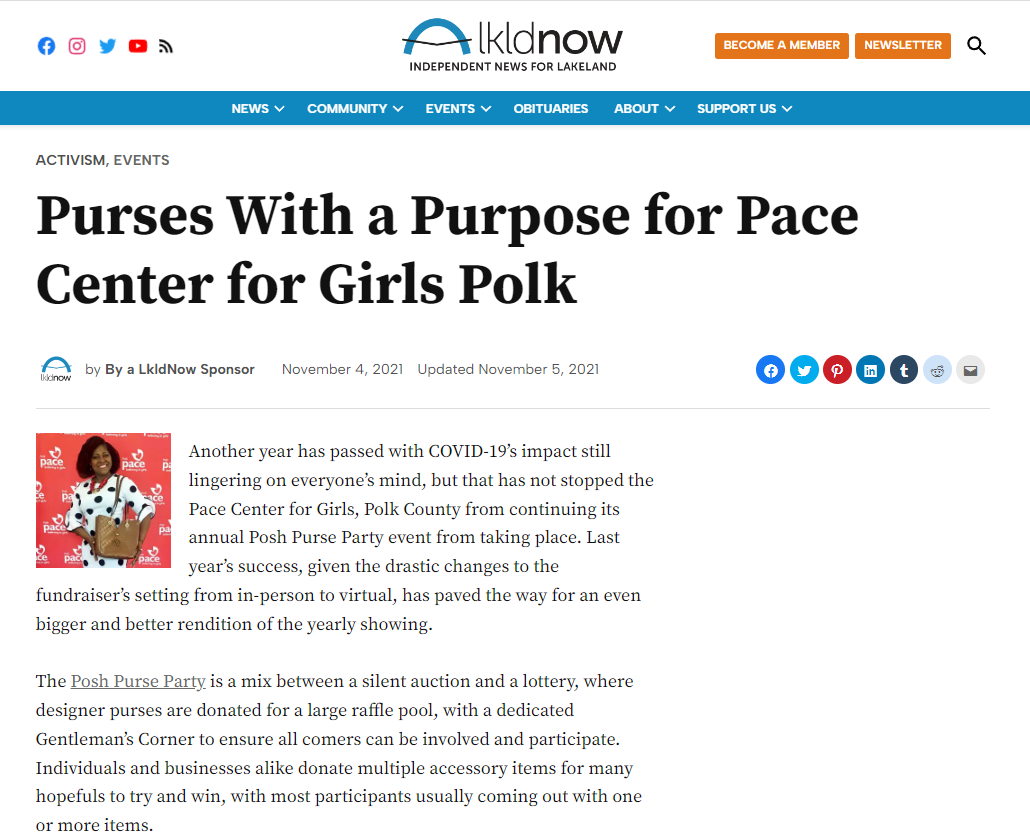 Blogging and event promotion for Pace Center for Girls
