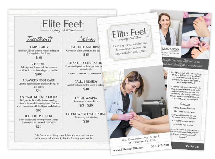 Elite Feet Menu and Brochure